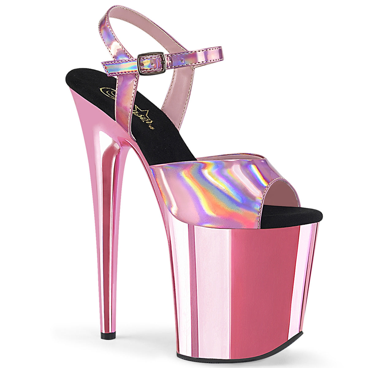 FLAMINGO-809HG Strippers Heels Pleaser Platforms (Exotic Dancing) B. Pink Hologram/B. Pink Chrome