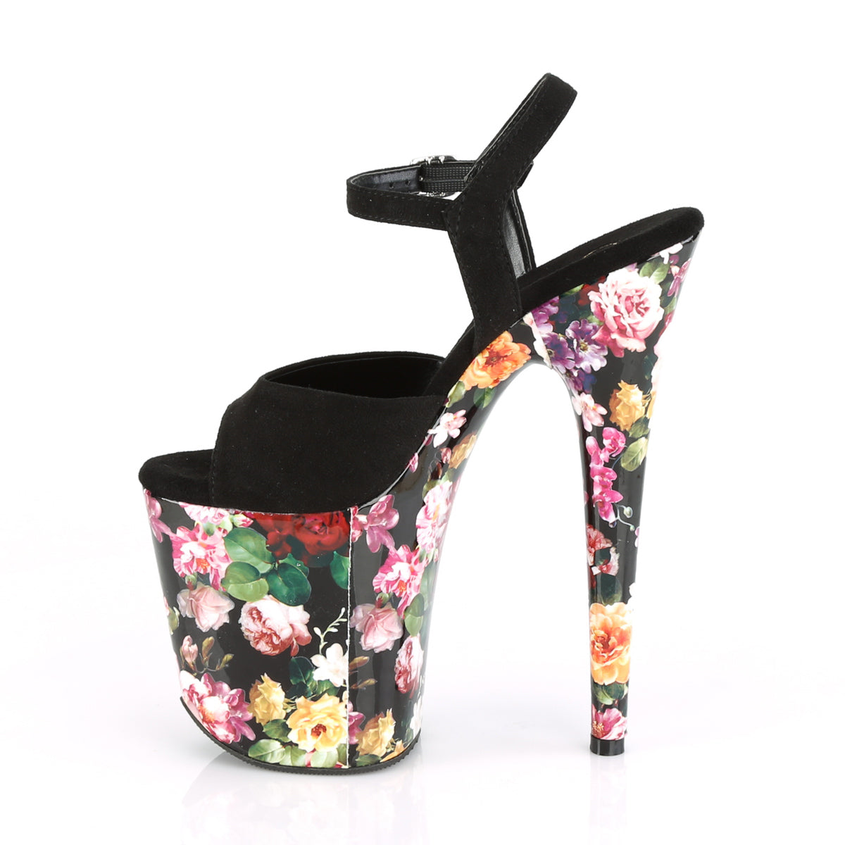 FLAMINGO-809WR Pleaser Black Faux Suede/Flower Print Wrapped Platform Shoes [Exotic Dancing Shoes]