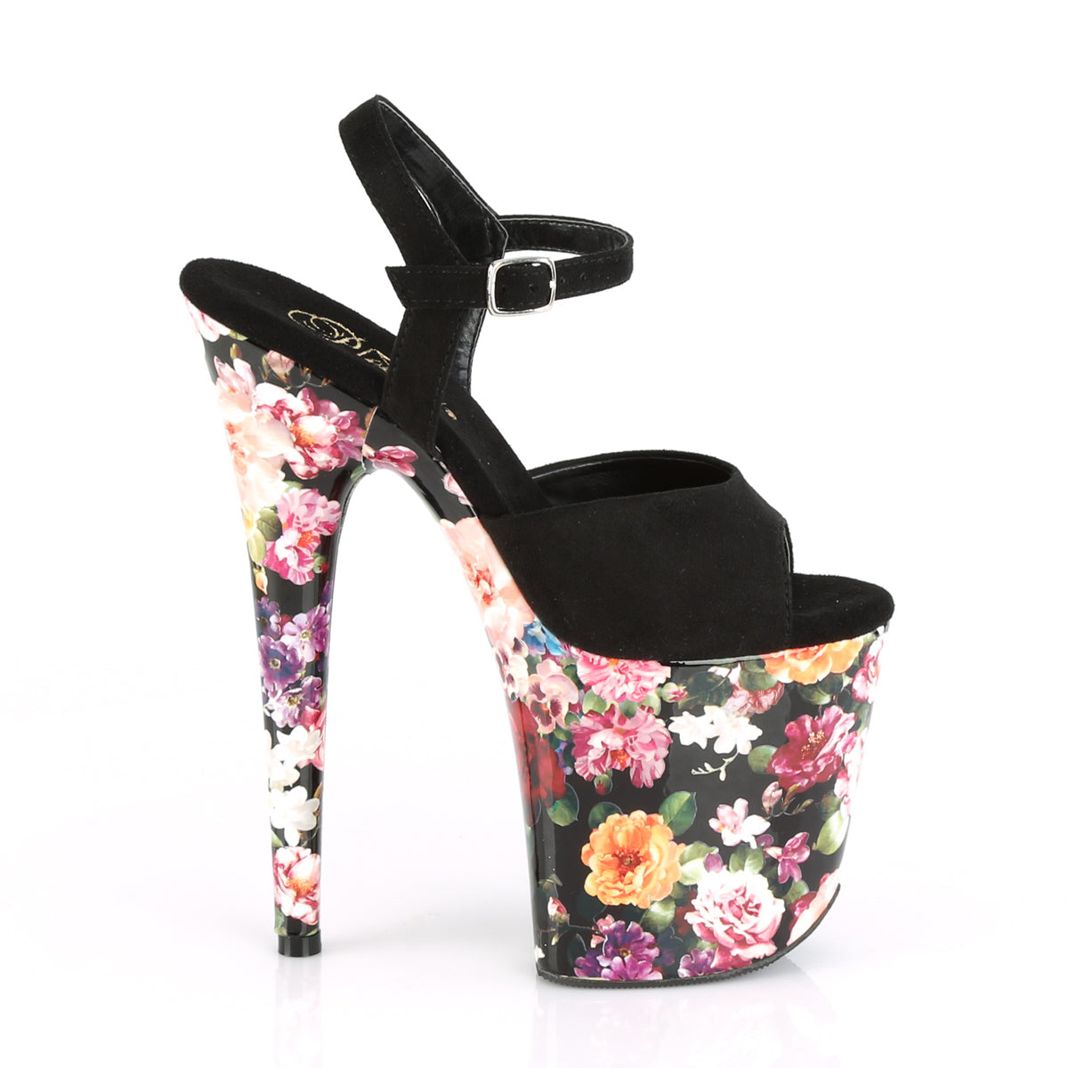 FLAMINGO-809WR Pleaser Black Faux Suede/Flower Print Wrapped Platform Shoes [Exotic Dancing Shoes]