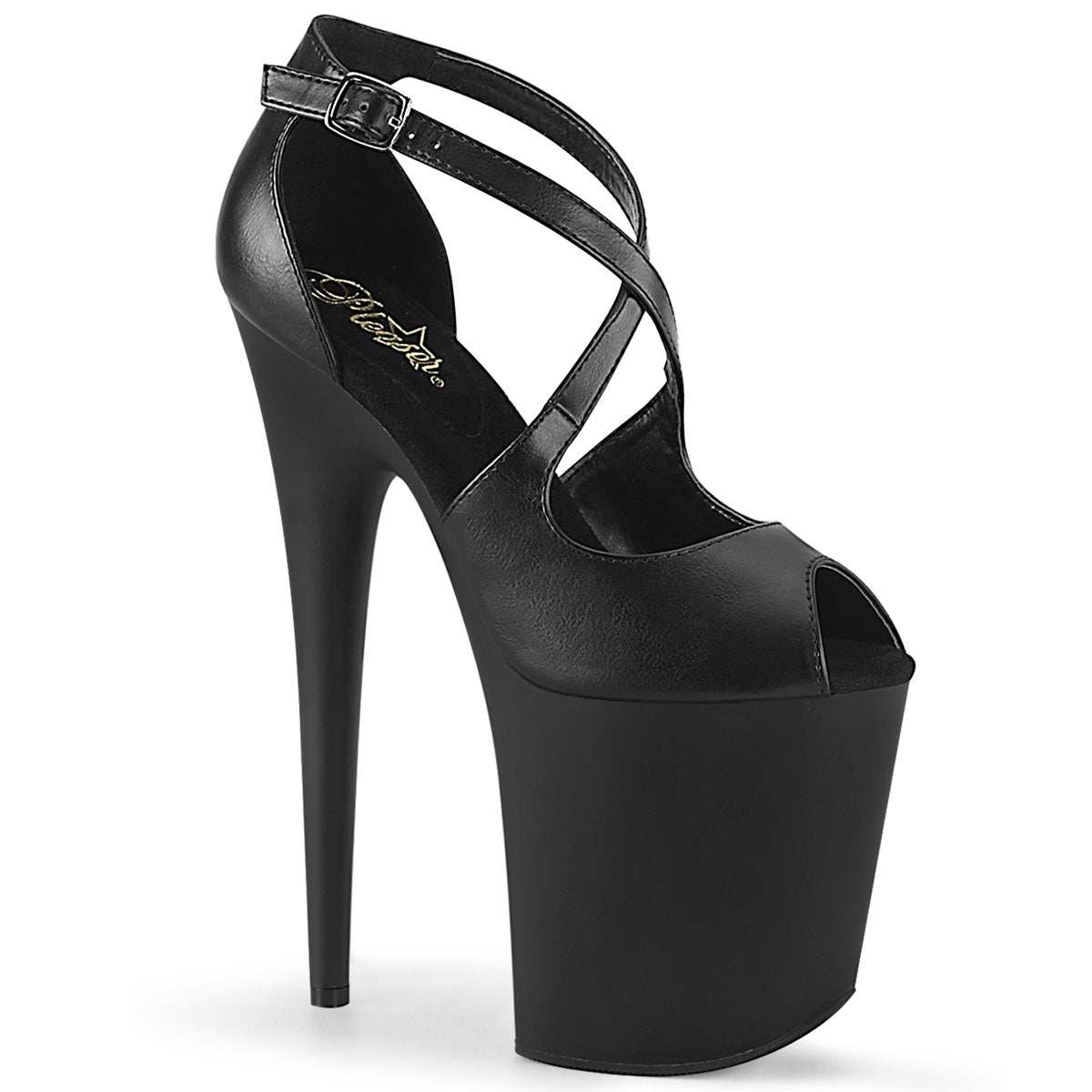 FLAMINGO-821 Strippers Heels Pleaser Platforms (Exotic Dancing) Blk Faux Leather/Blk Matte