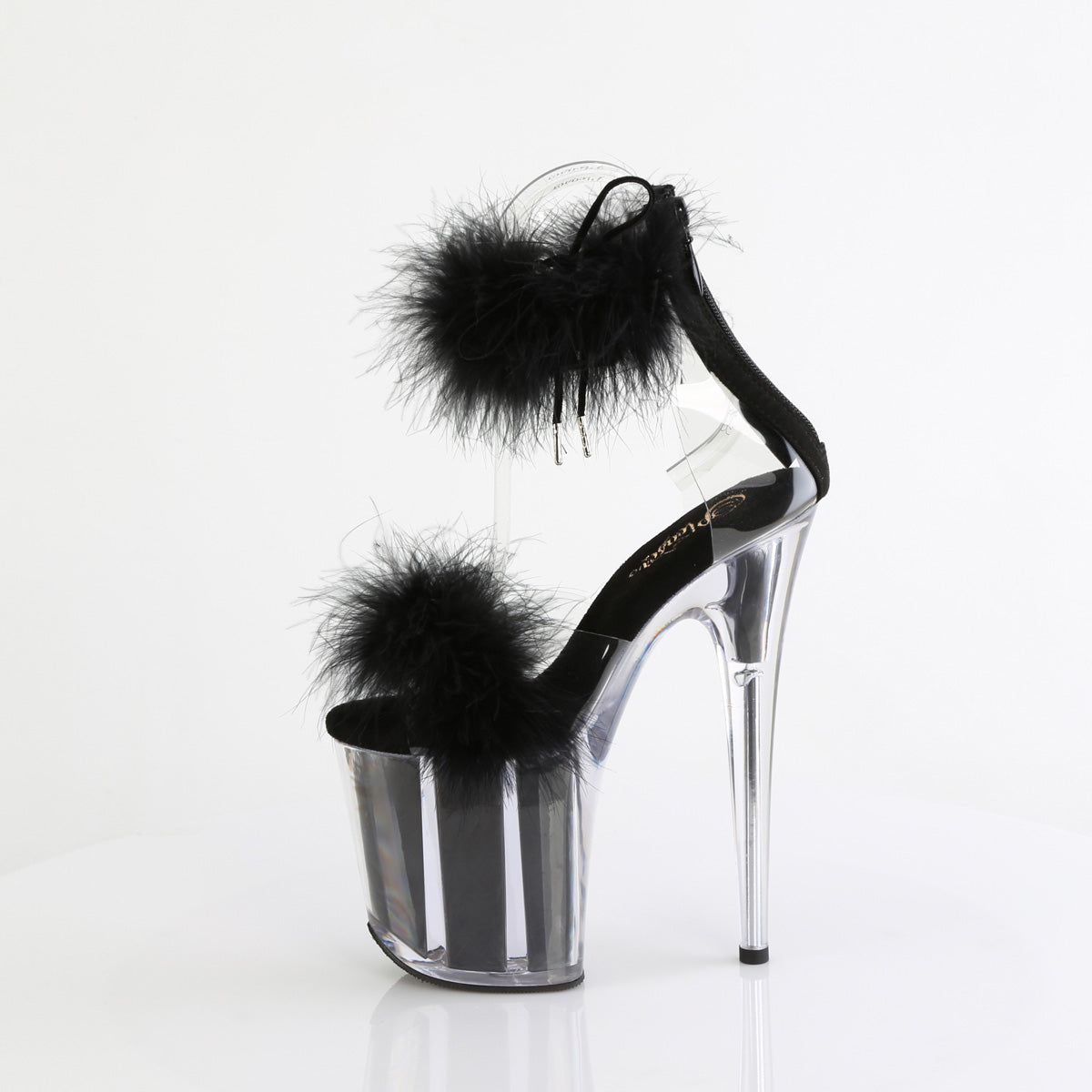 FLAMINGO-824F Pleaser Clear-Black Fur Platform Shoes [Exotic Dancing Shoes]