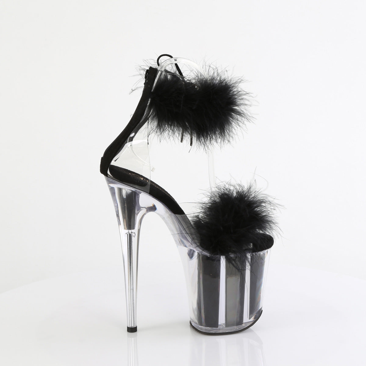 FLAMINGO-824F Pleaser Clear-Black Fur Platform Shoes [Exotic Dancing Shoes]