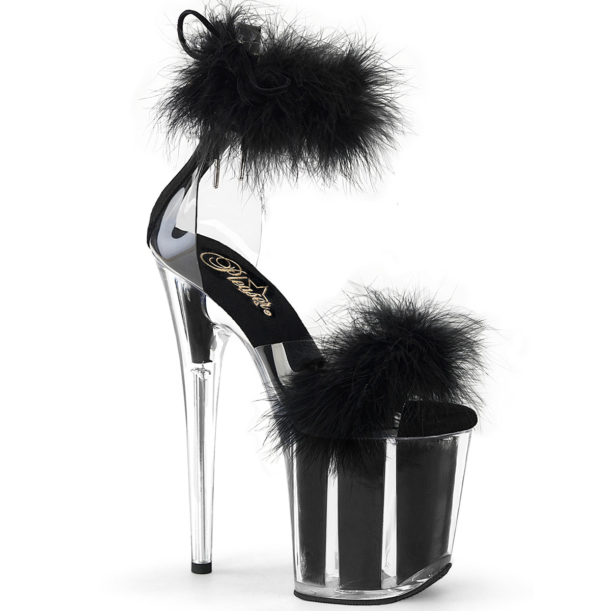 FLAMINGO-824F Pleaser Clear-Black Fur Platform Shoes [Exotic Dancing Shoes]