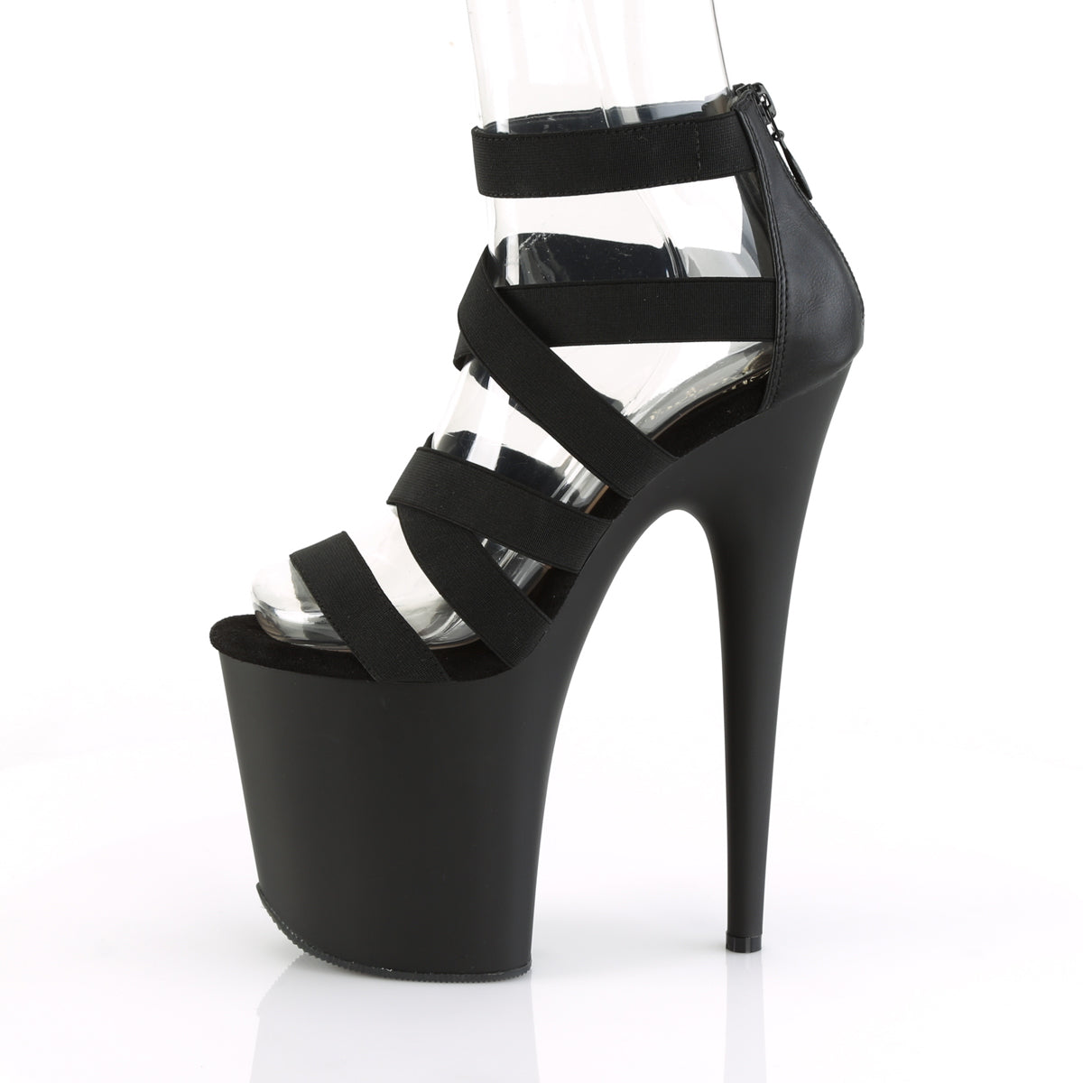 FLAMINGO-859 Pleaser Black Elastic Band-Faux Leather/Black Matte Platform Shoes [Exotic Dancing Shoes]