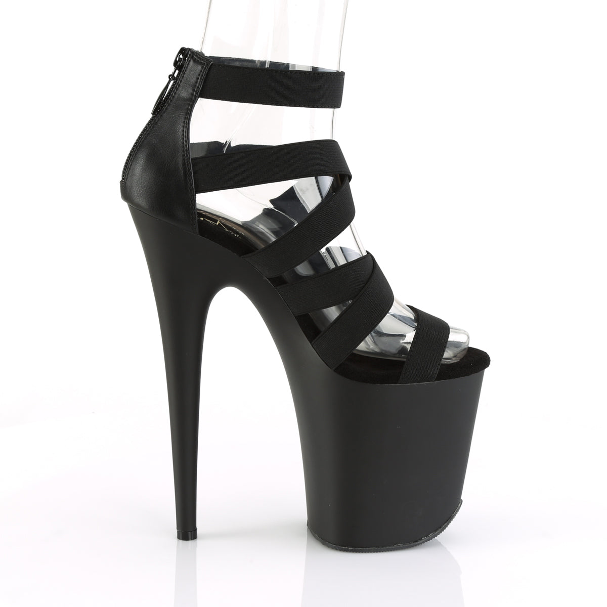 FLAMINGO-859 Pleaser Black Elastic Band-Faux Leather/Black Matte Platform Shoes [Exotic Dancing Shoes]