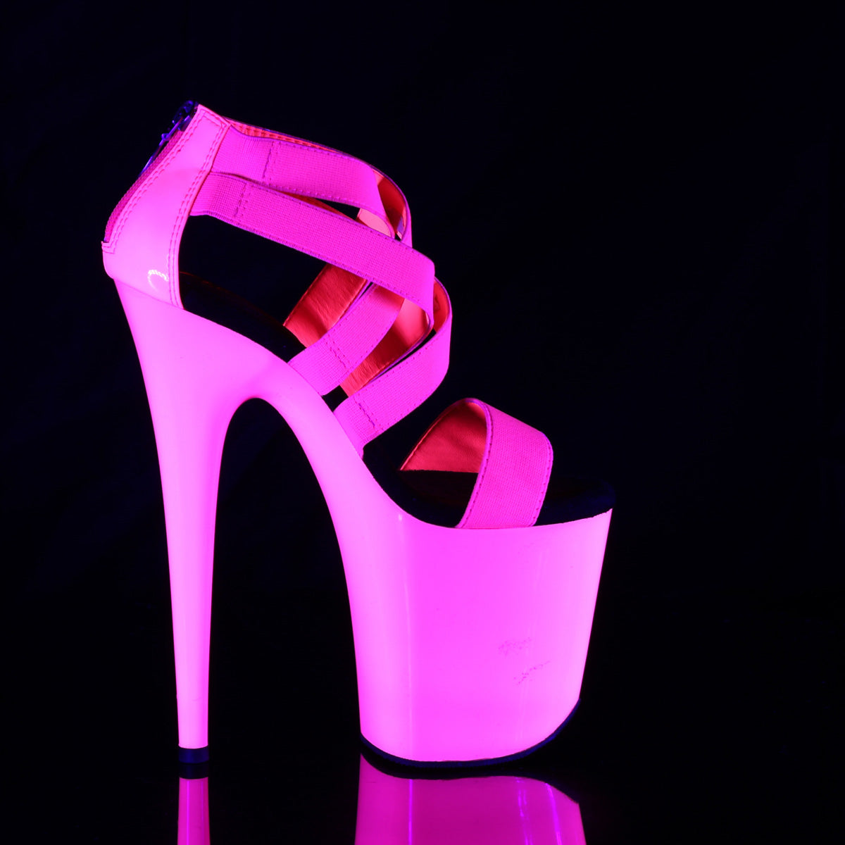 FLAMINGO-869UV Pleaser Neon H Pink Elastic Band-Patent/Neon H Pink Platform Shoes [Exotic Dancing Shoes]