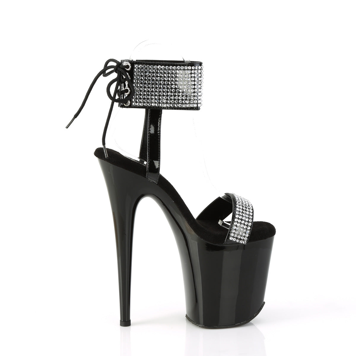 FLAMINGO-870 Pleaser Black Patent-Rhinestones/Black Platform Shoes [Exotic Dancing Shoes]