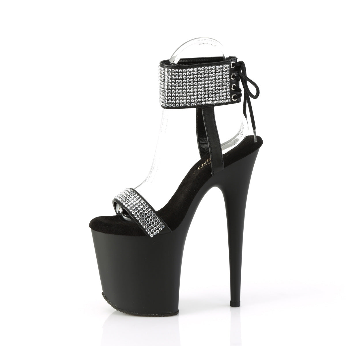 FLAMINGO-870 Pleaser Black Faux Leather-Rhinestones/Black Matte Platform Shoes [Exotic Dancing Shoes]