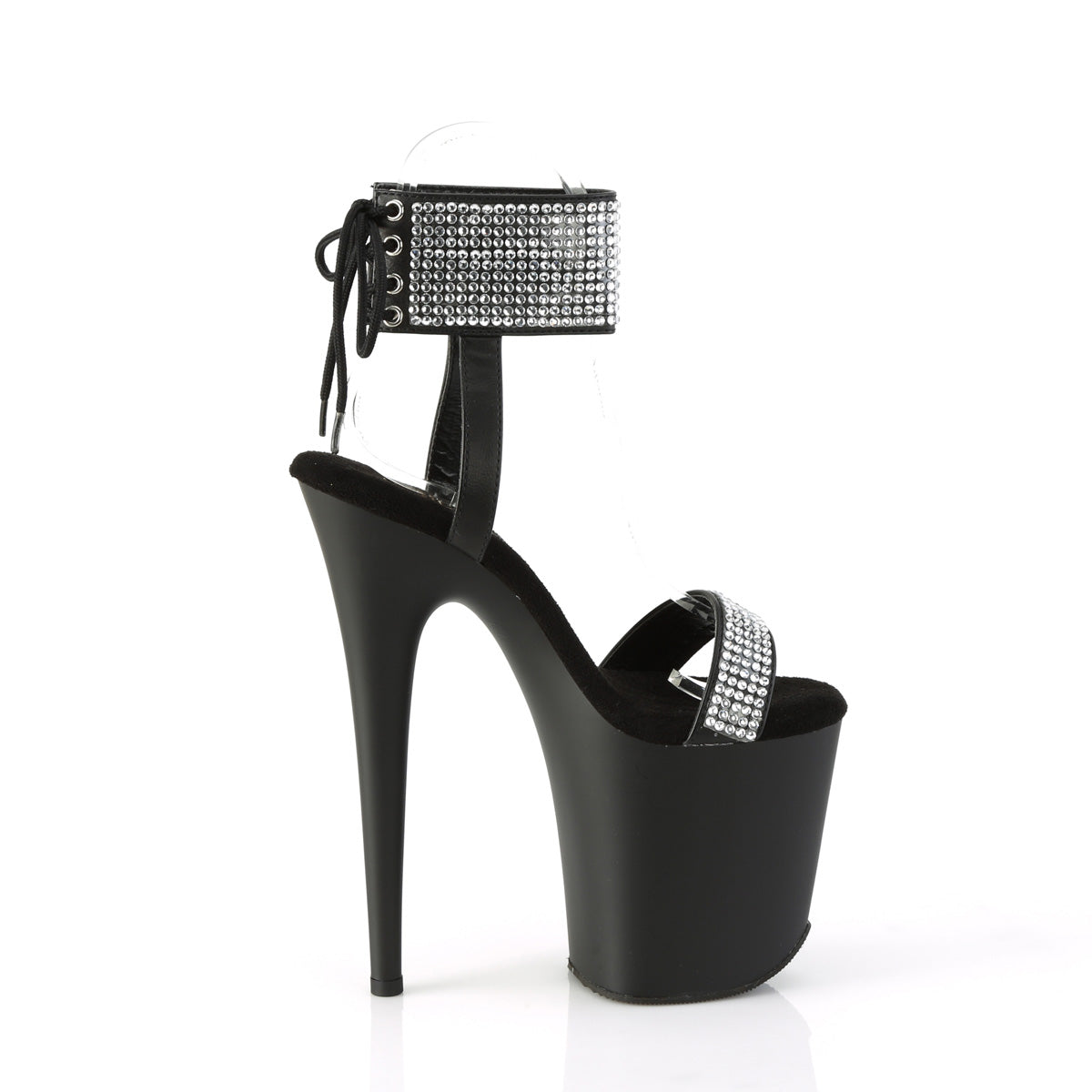 FLAMINGO-870 Pleaser Black Faux Leather-Rhinestones/Black Matte Platform Shoes [Exotic Dancing Shoes]