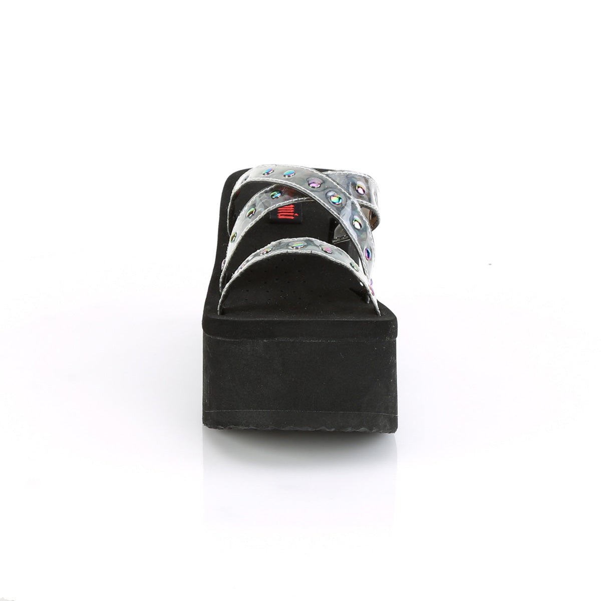FUNN-19 Demonia Black Oil Flick Hologram Women's Sandals [Alternative Footwear]