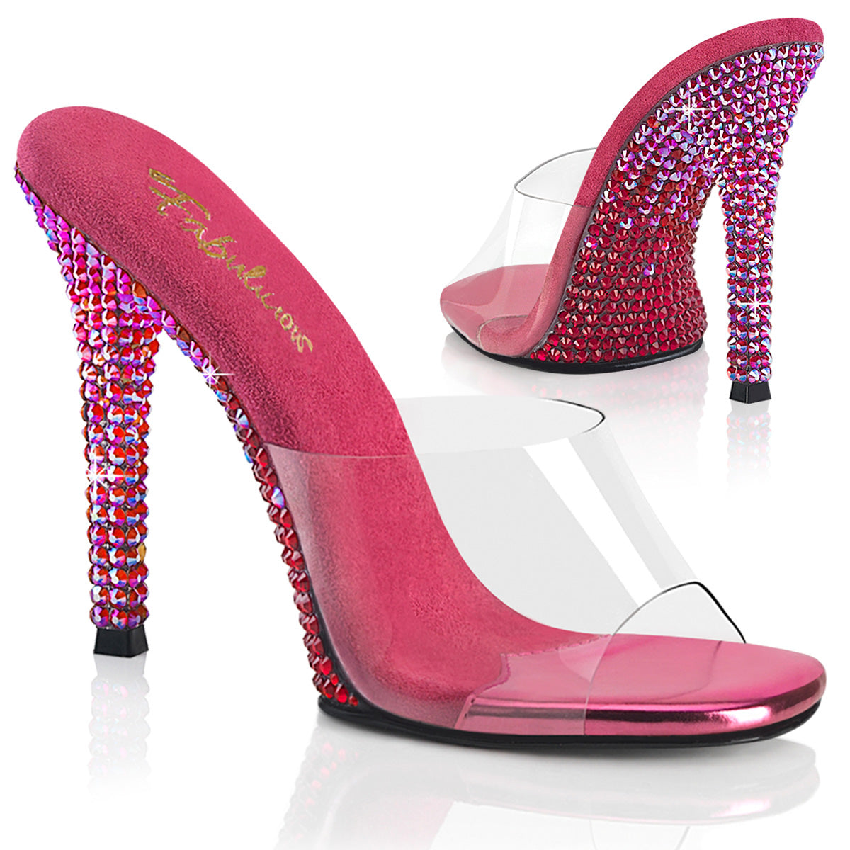 GALA-01DMM Fabulicious 4 1/2" Gala Clear/Fuchsia Multi Sexy Shoes (High Heels)