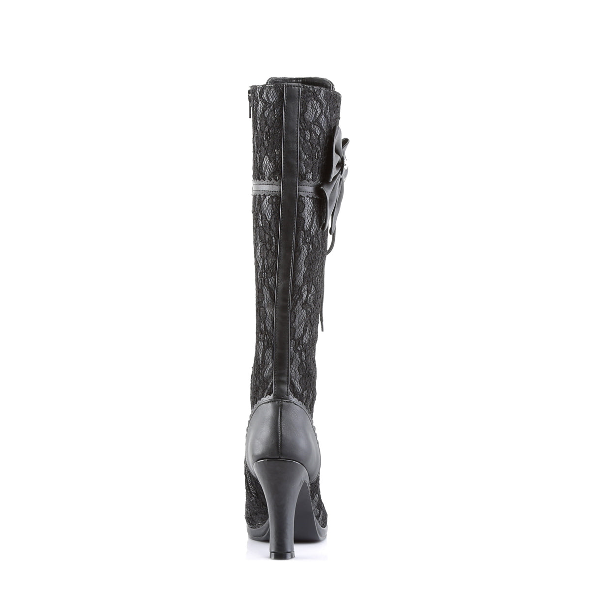 GLAM-240 Demonia Black Vegan Leather-Black Lace Overlay Women's Mid-Calf & Knee High Boots [Alternative Footwear]