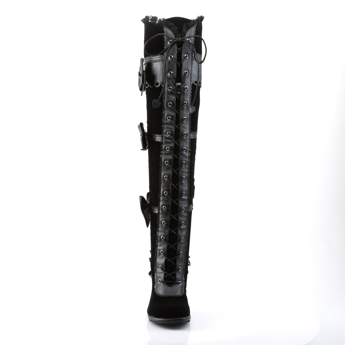 GLAM-300 Demonia Black Vegan Leather-Velvet Women's Over-the-Knee Boots [Demonia Cult Alternative Footwear]