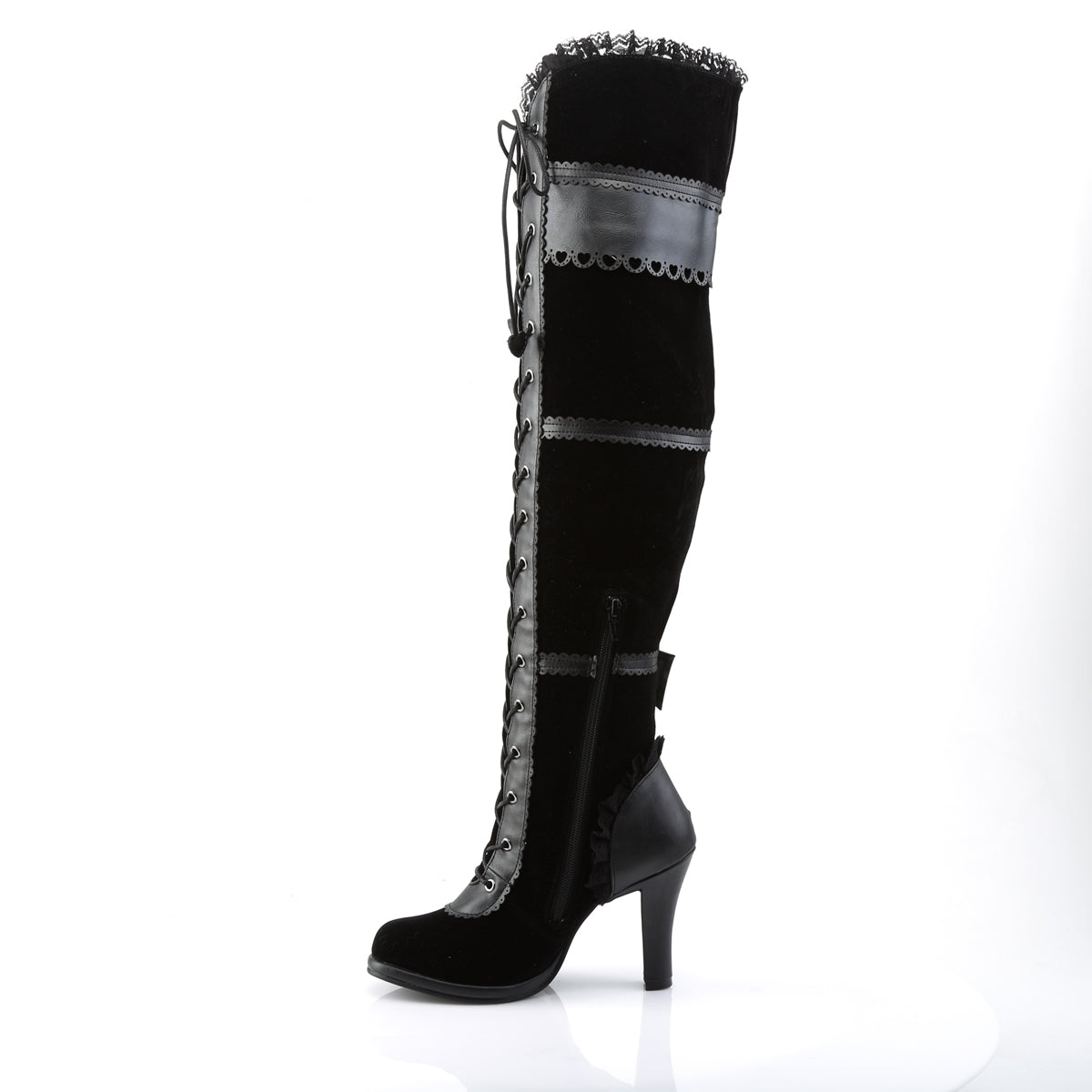 GLAM-300 Demonia Black Vegan Leather-Velvet Women's Over-the-Knee Boots [Demonia Cult Alternative Footwear]