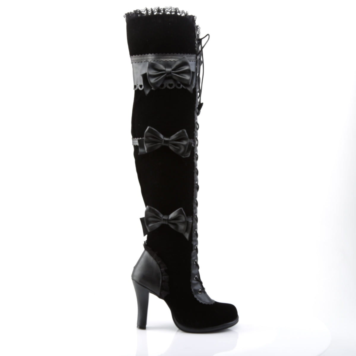 GLAM-300 Demonia Black Vegan Leather-Velvet Women's Over-the-Knee Boots [Demonia Cult Alternative Footwear]