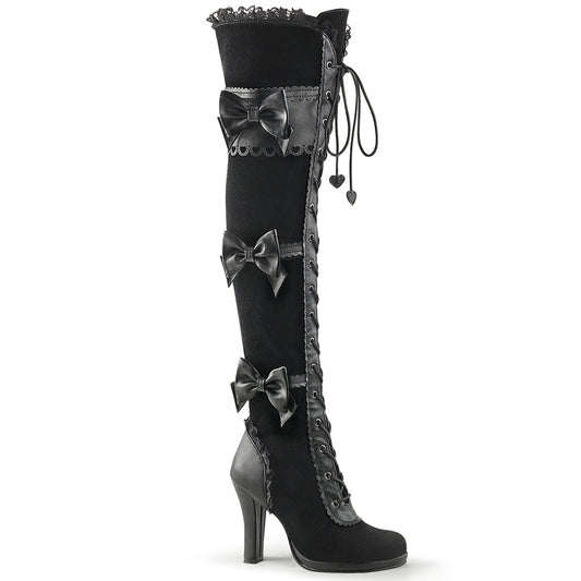 GLAM-300 Alternative Footwear Demonia Women's Over-the-Knee Boots Blk Vegan Leather-Velvet