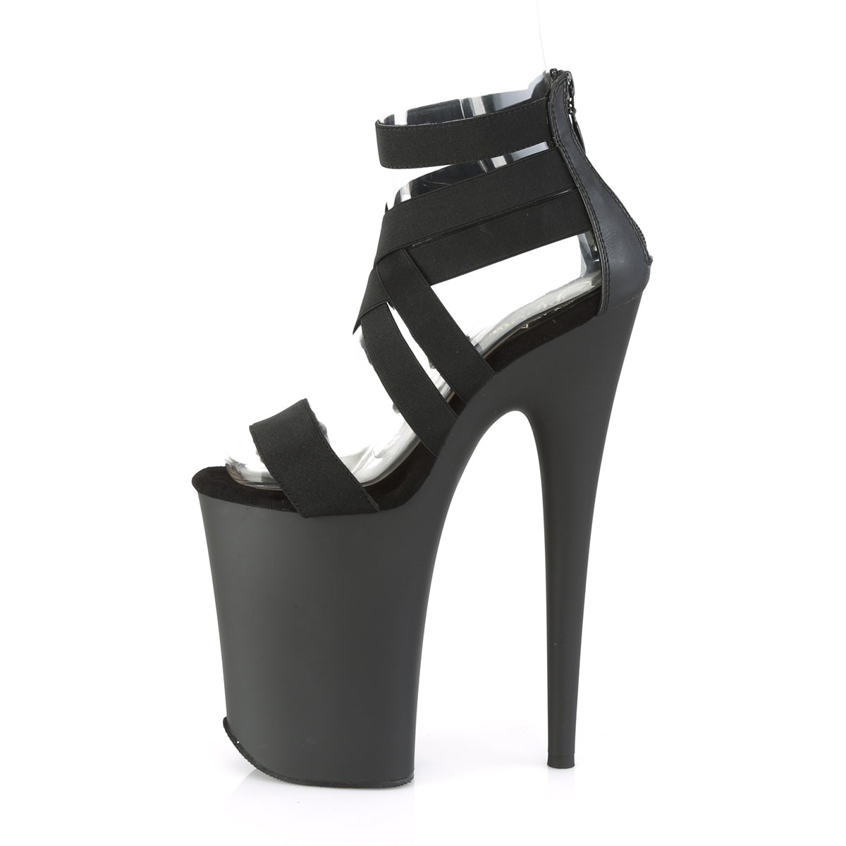 INFINITY-969 Pleaser Black Elastic Band-Faux Leather/Black Matter Platform Shoes [9 Inch High Heels]