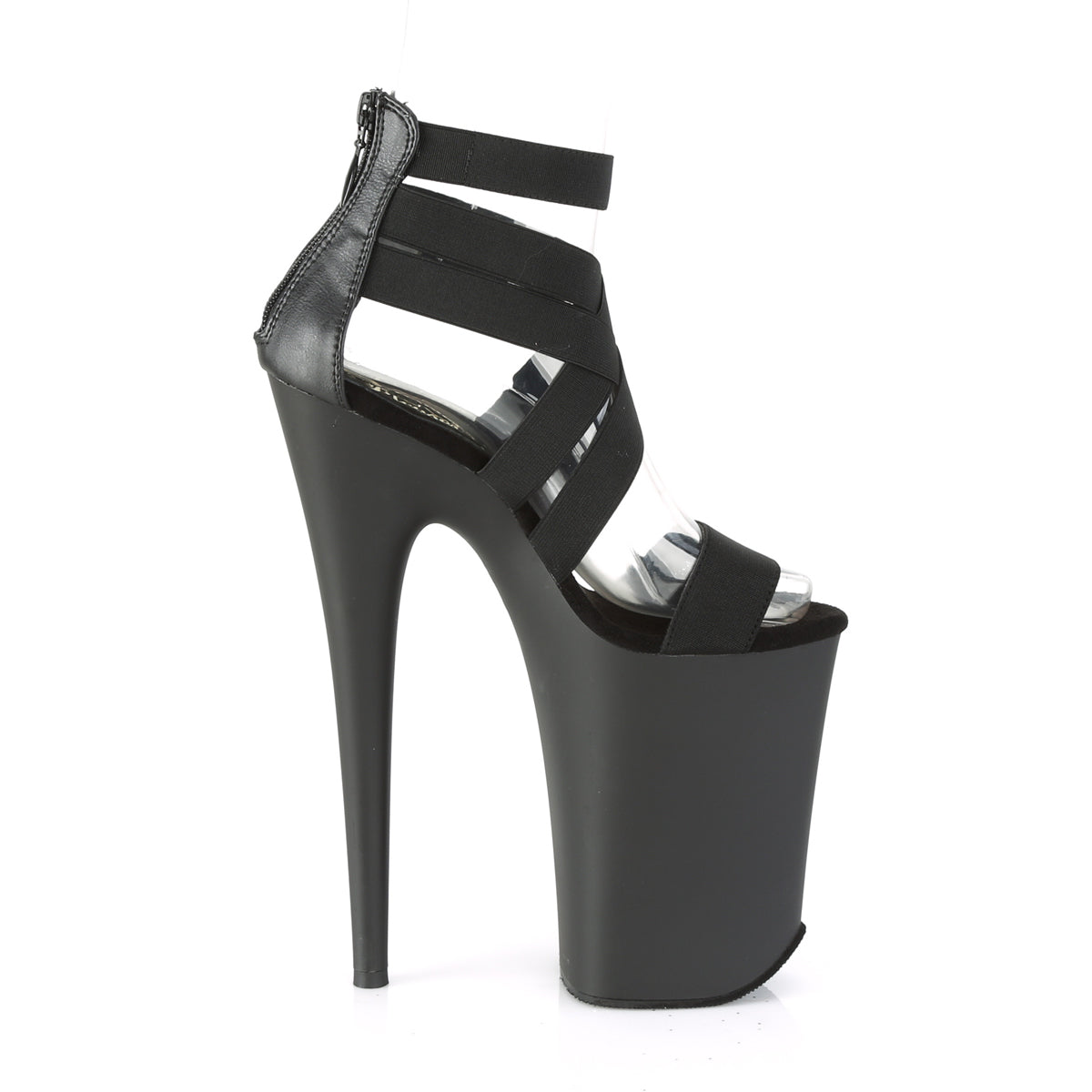 INFINITY-969 Pleaser Black Elastic Band-Faux Leather/Black Matter Platform Shoes [9 Inch High Heels]