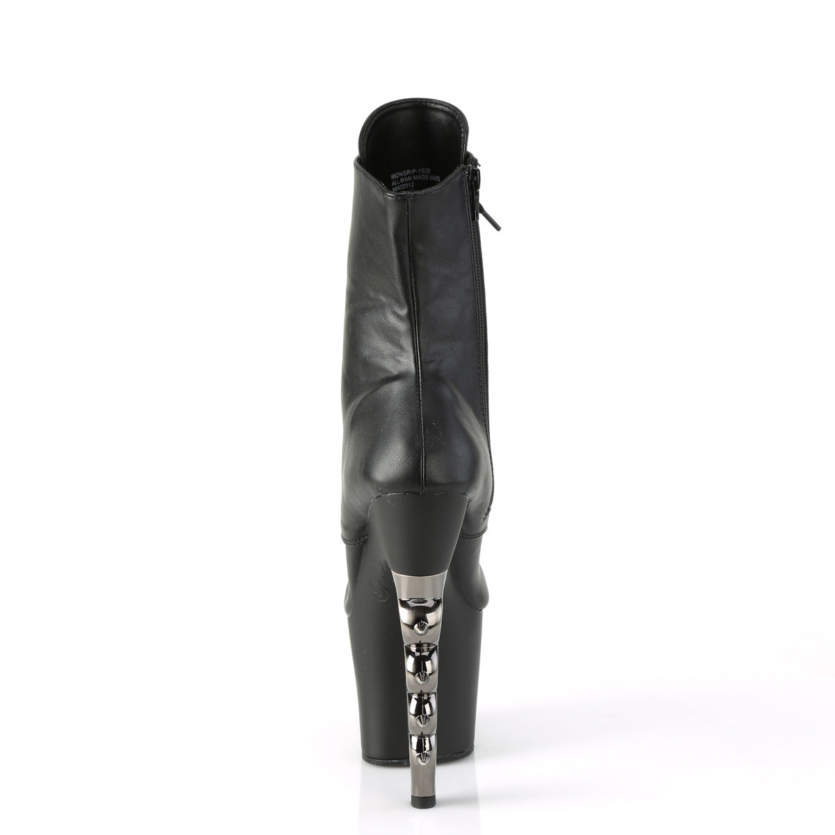 IRONGRIP-1020 Pleaser Black Faux Leather/Black Matte-Silver Brushed Platform Shoes [Ankle Boots]