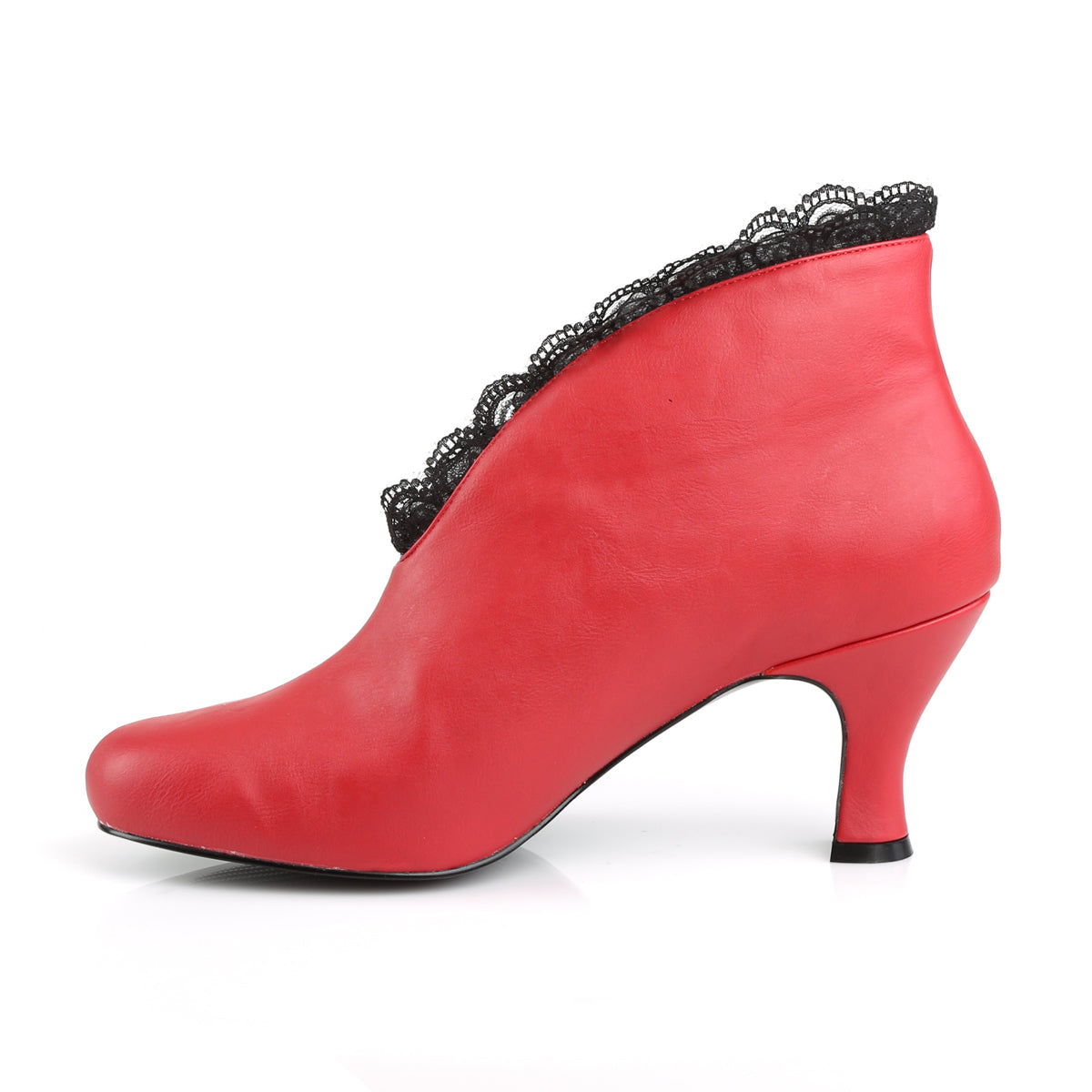 JENNA-105 Large Size Ladies Shoes Pleaser Pink Label Single Soles Red Fuax Leather-Black Lace