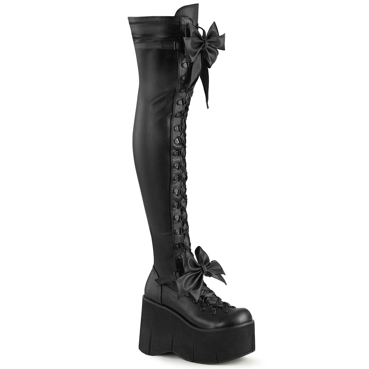 KERA-303 Alternative Footwear Demonia Women's Over-the-Knee Boots Blk Stretch Vegan Leather