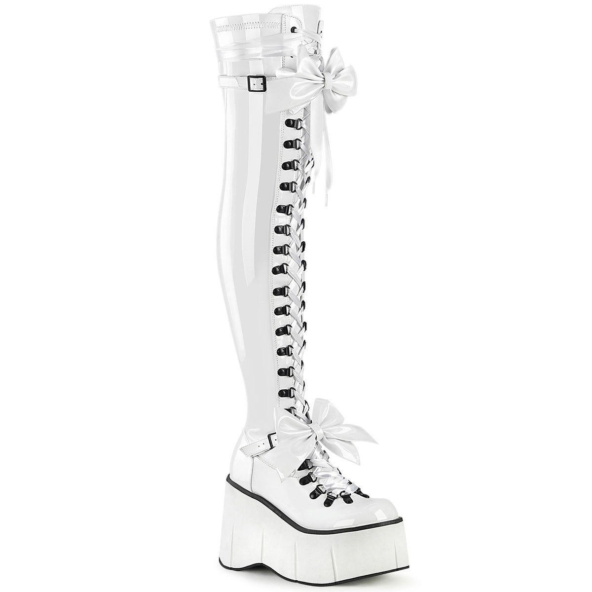 KERA-303 Alternative Footwear Demonia Women's Over-the-Knee Boots Wht Stretch Patent