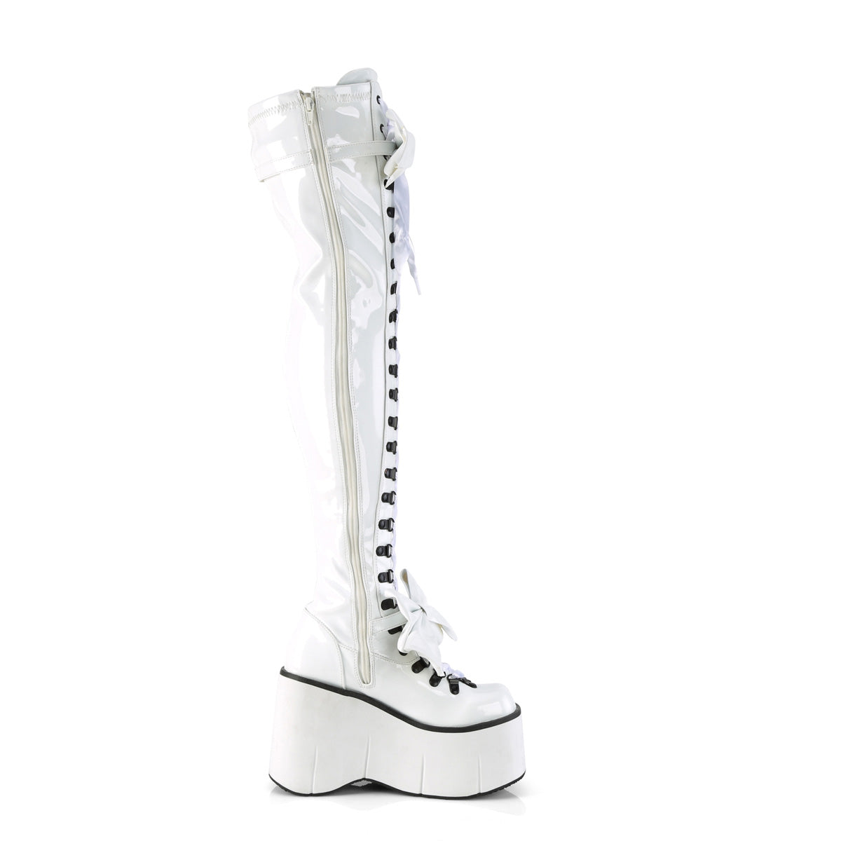 KERA-303 Demonia White Stretch Patentent Women's Over-the-Knee Boots [Demonia Cult Alternative Footwear]