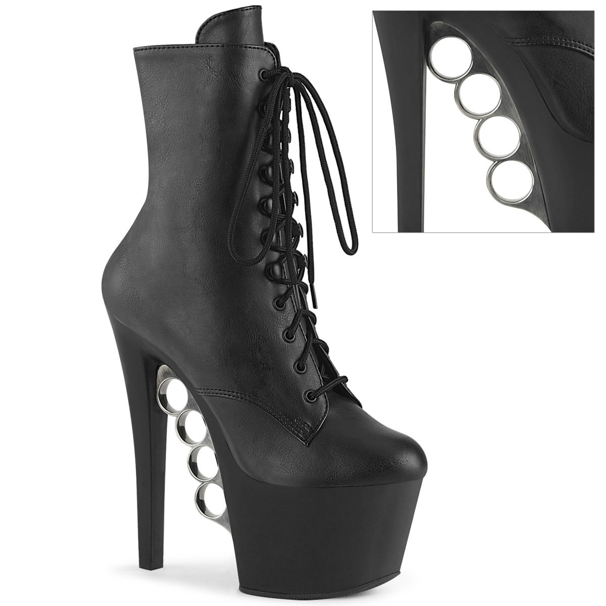 KNUCKS-1020 Pleaser Black Faux Le/Black Matte Platform Shoes [Kinky Boots]