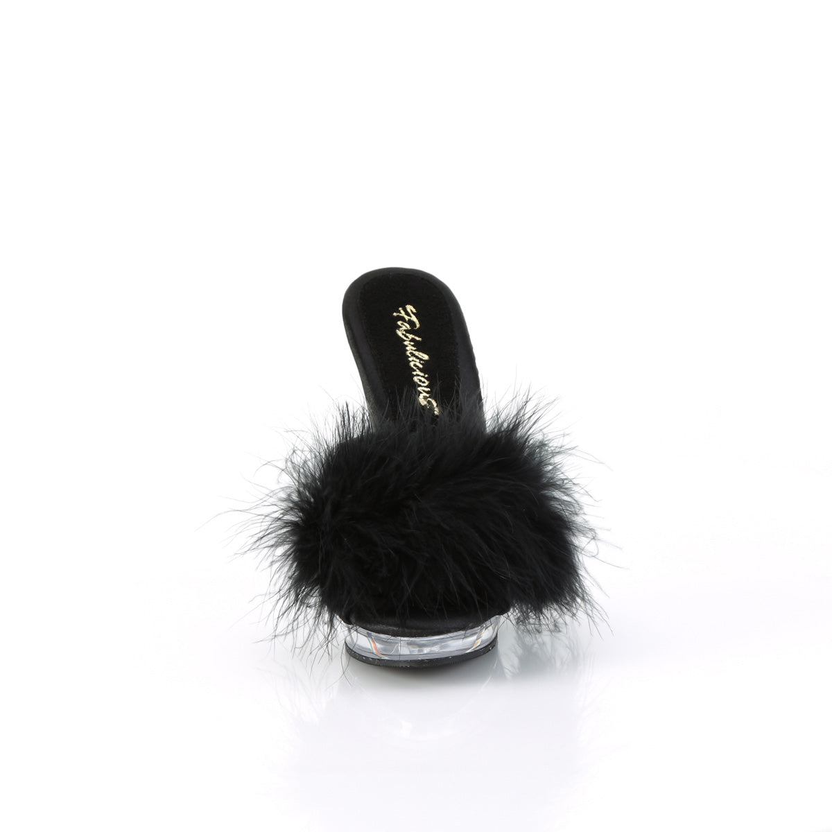 LIP-101-8 Fabulicious Black Satin-Fur/Clear Shoes [Sexy Shoes]