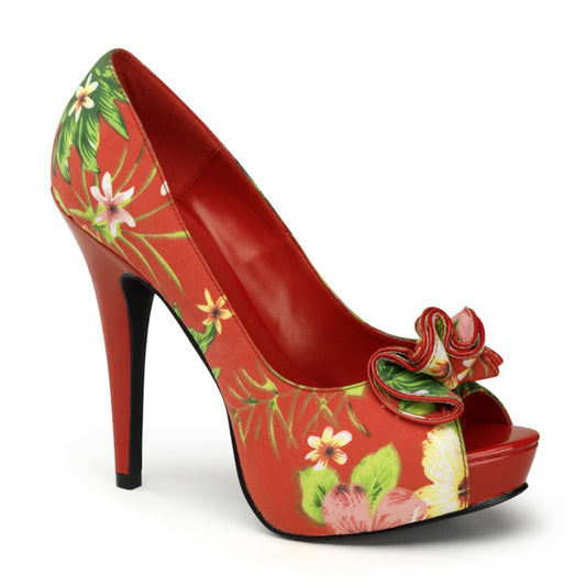 LOLITA-11 Retro Glamour Pin Up Couture Platforms Red Floral Print Fabric