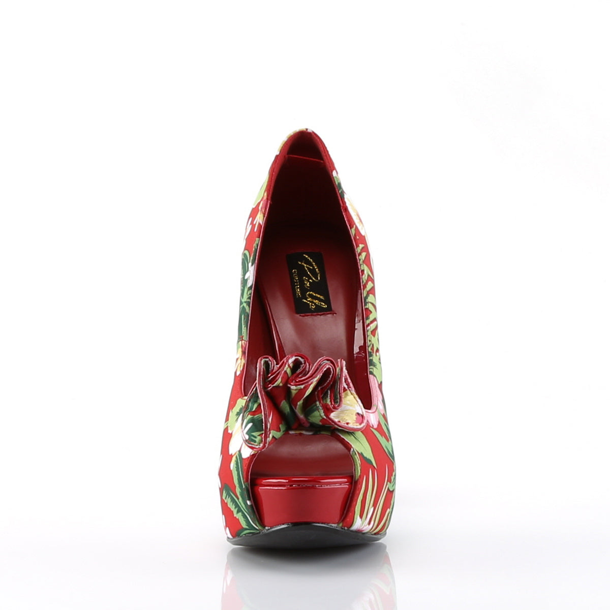 LOLITA-11 Retro Glamour Pin Up Couture Platforms Red Floral Print Fabric