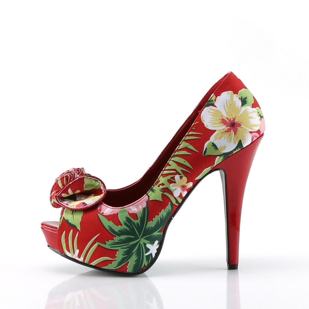 LOLITA-11 Retro Glamour Pin Up Couture Platforms Red Floral Print Fabric