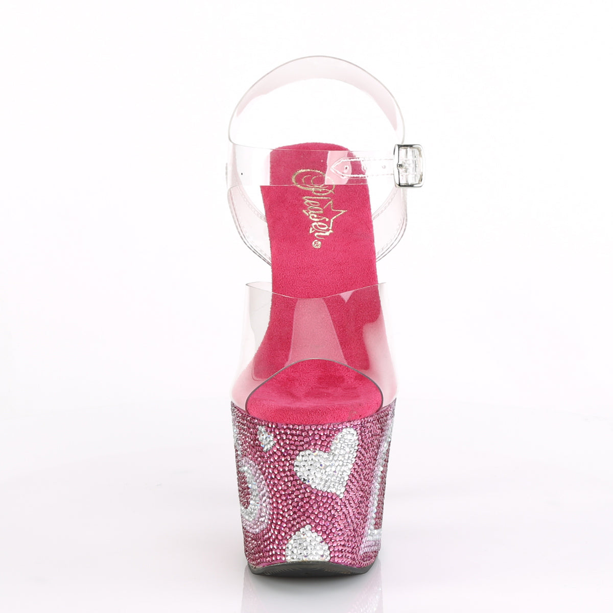LOVESICK-708HEART Pleaser Clear/H Pink-White Rhinestones Platform Shoes [Exotic Dancer Shoes]