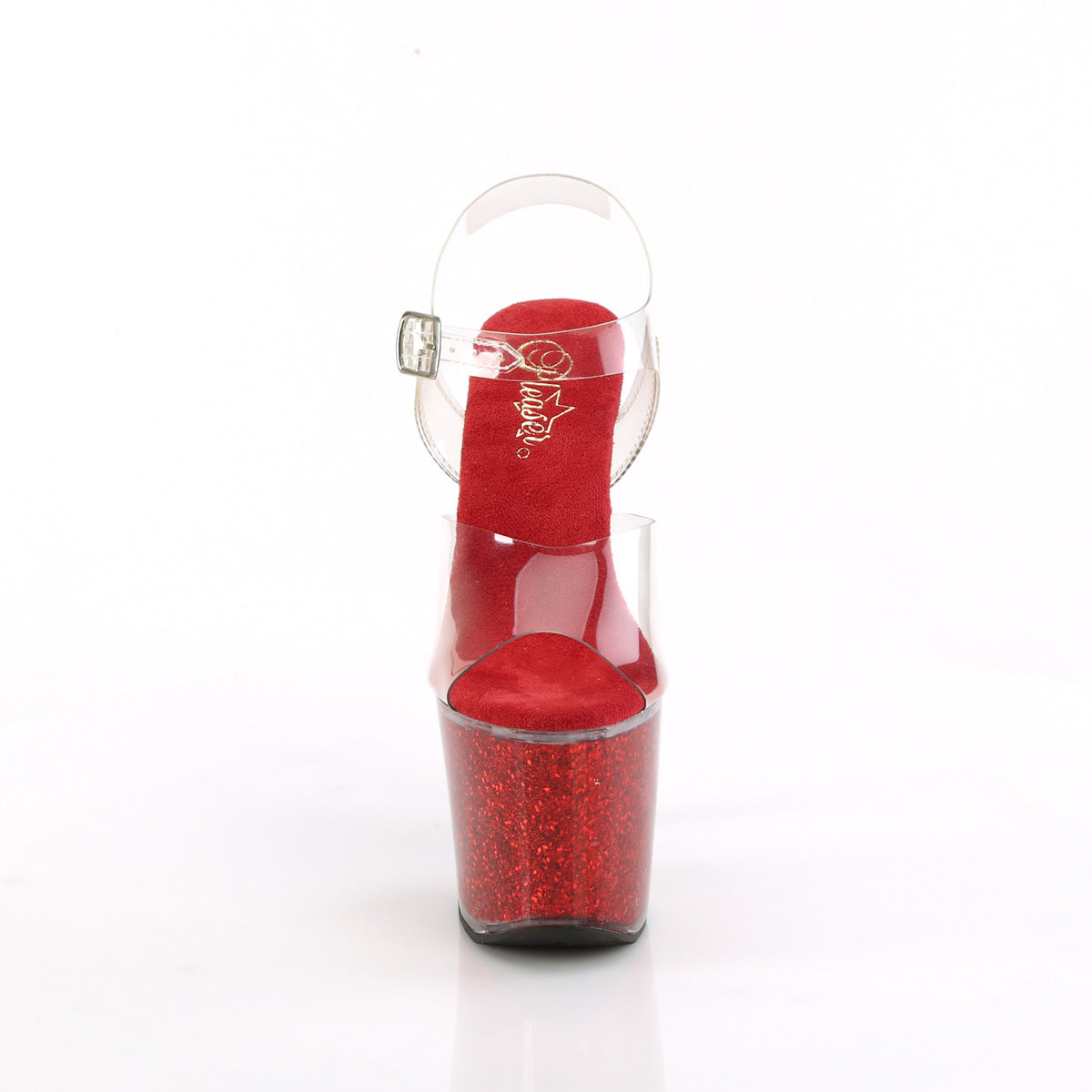 LOVESICK-708SG Pleaser Clear/Red Iridescent Glitters Platform Shoes [Exotic Dancer Shoes]