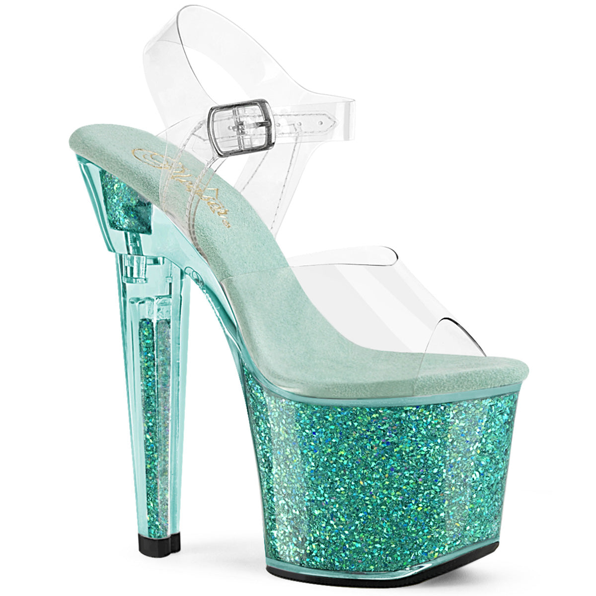 LOVESICK-708SG Pleaser Clear/Aqua multi Iridescent Glitters Platform Shoes [Exotic Dancer Shoes]