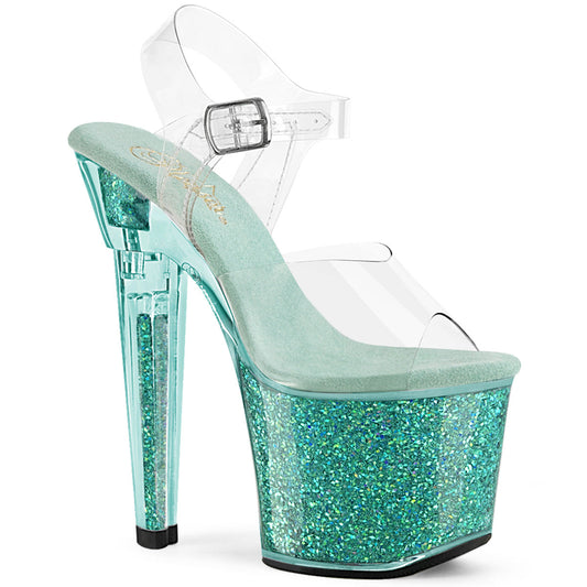 LOVESICK-708SG Pleaser Clear/Aqua multi Iridescent Glitters Platform Shoes [Exotic Dancer Shoes]