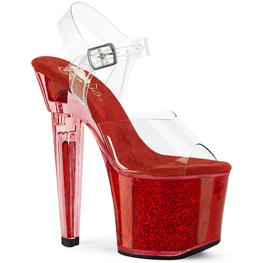 LOVESICK-708SG Pleaser Clear/Red Iridescent Glitters Platform Shoes [Exotic Dancer Shoes]