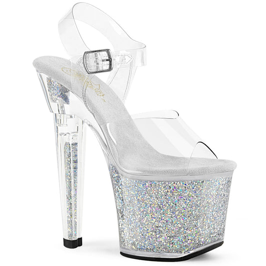 LOVESICK-708SG Pleaser Clear/Silver Multi Iridescent Glitters Platform Shoes [Exotic Dancer Shoes]