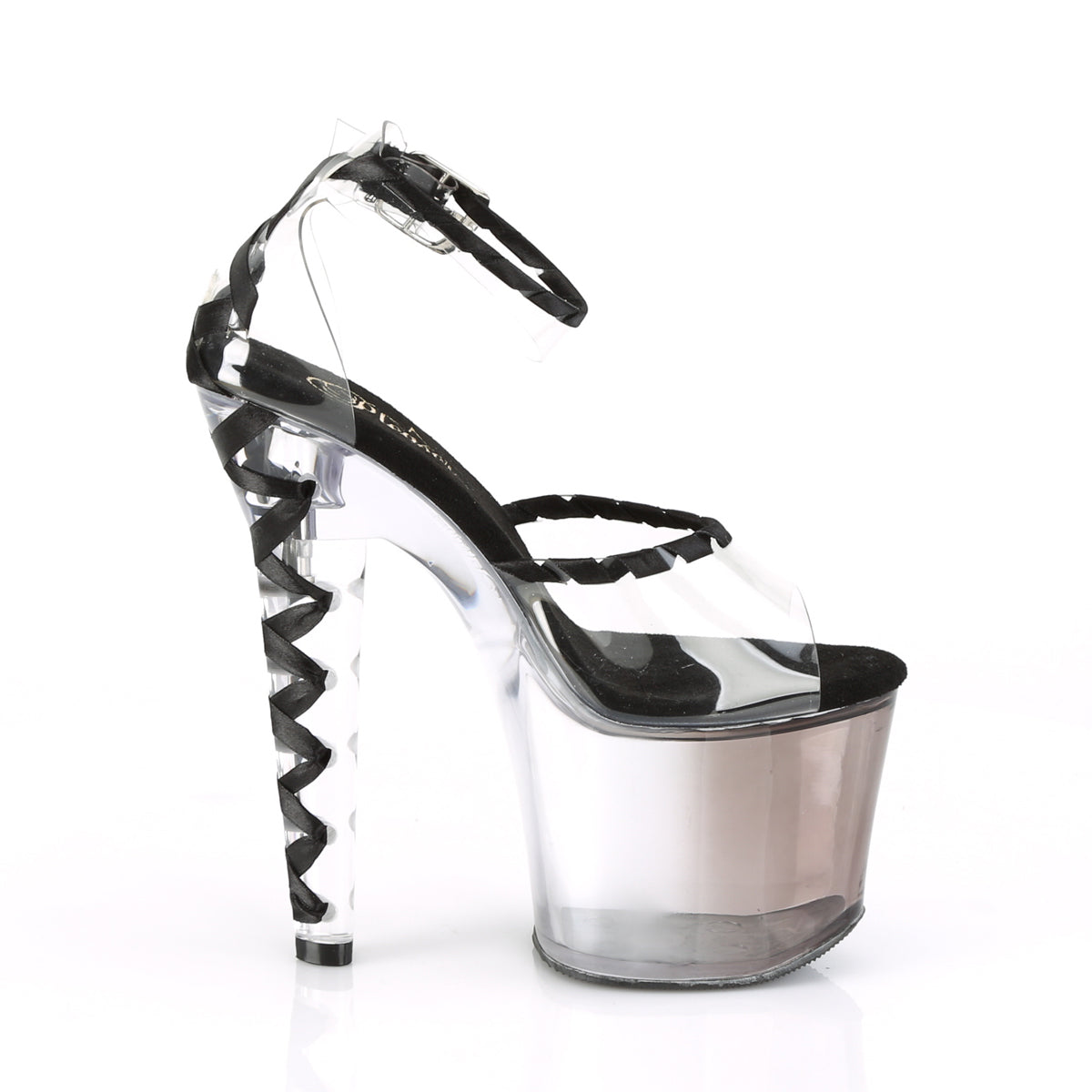 LOVESICK-712T Pleaser Clear-Black/Faded Black Platform Shoes [Exotic Dancer Shoes]