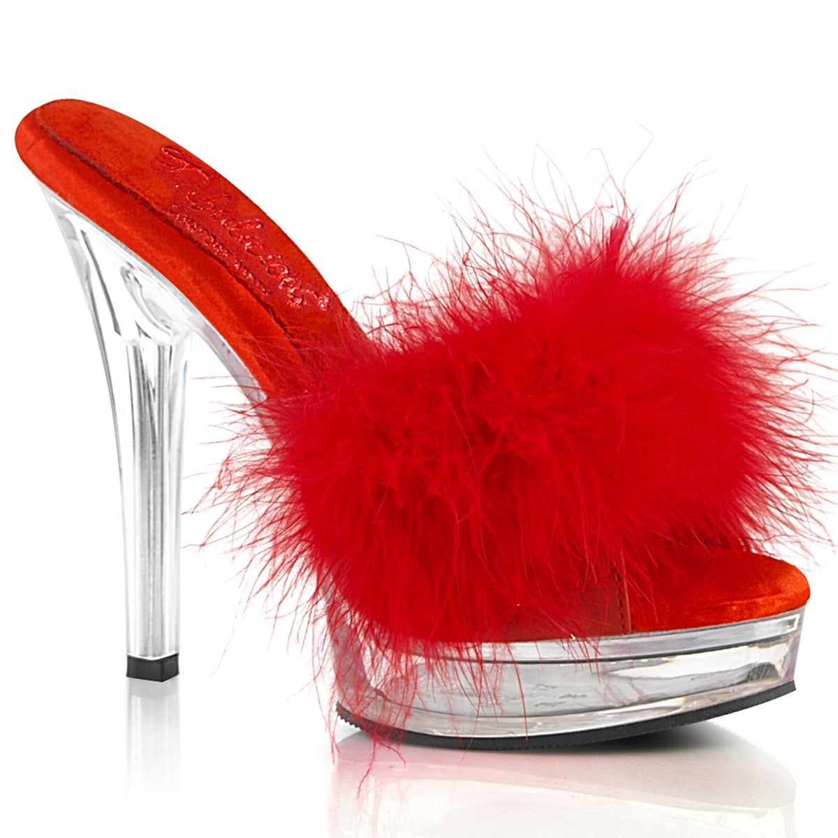 MAJESTY-501F-8 Exotic Dancing Fabulicious Shoes Red Faux Leather-Fur/Clr