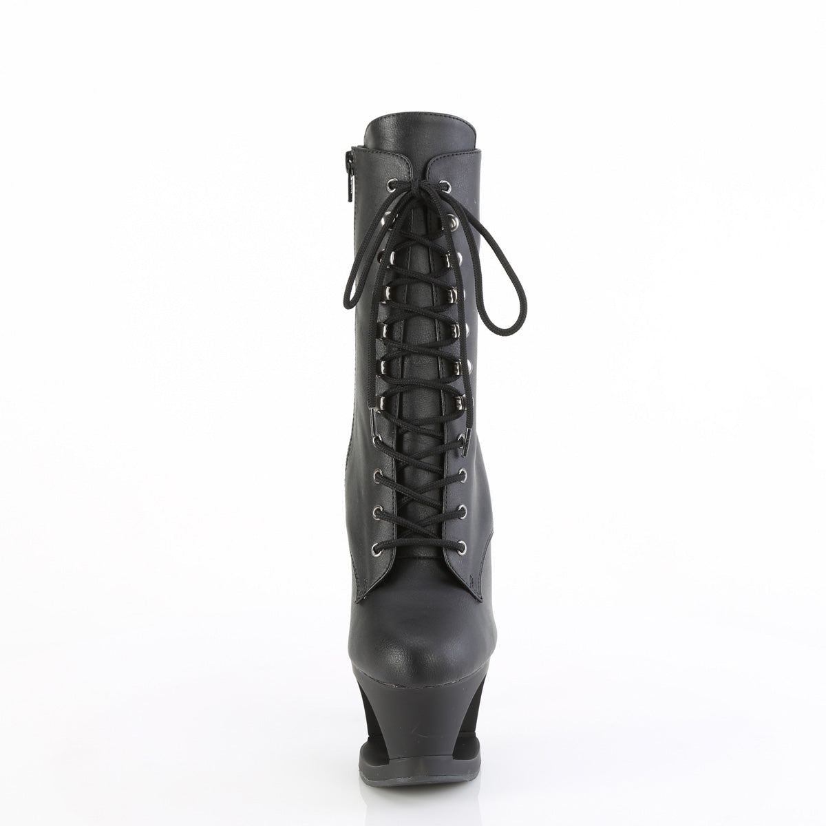 MOON-1020SK Pleaser Black Faux Leather/Black-Pewter Platform Shoes [Ankle Boots]