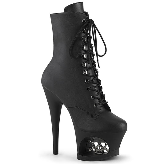 MOON-1020SK Pleaser Black Faux Leather/Black-Pewter Platform Shoes [Ankle Boots]