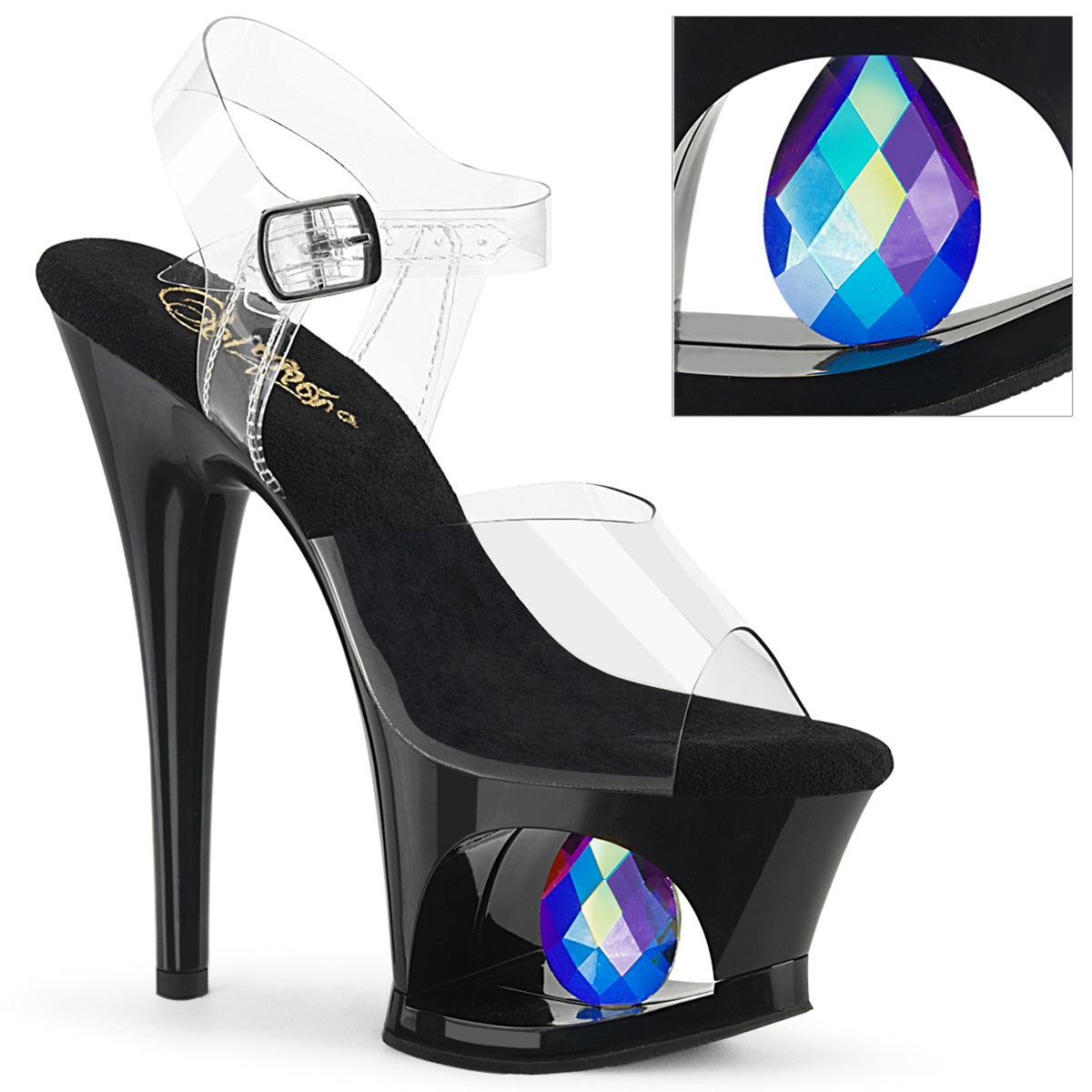 MOON-708DIA Pleaser Clear/Black Platform Shoes [Pole Dance Shoes]