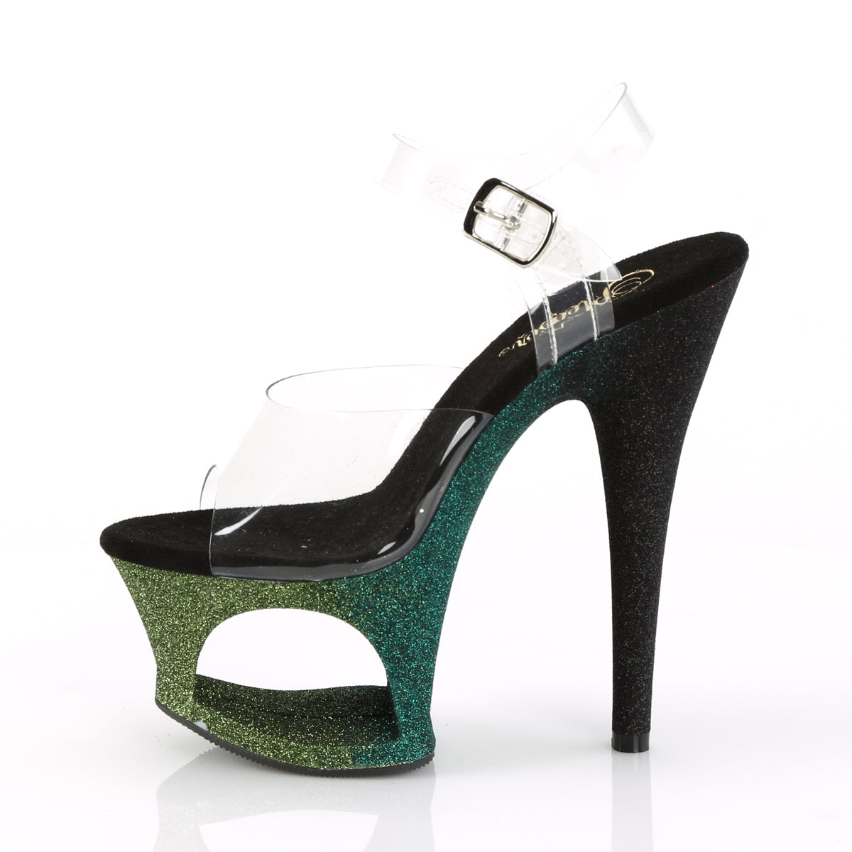 MOON-708OMBRE Pleaser Clear/Emerald-Black Ombre Platform Shoes [Sexy Shoes]