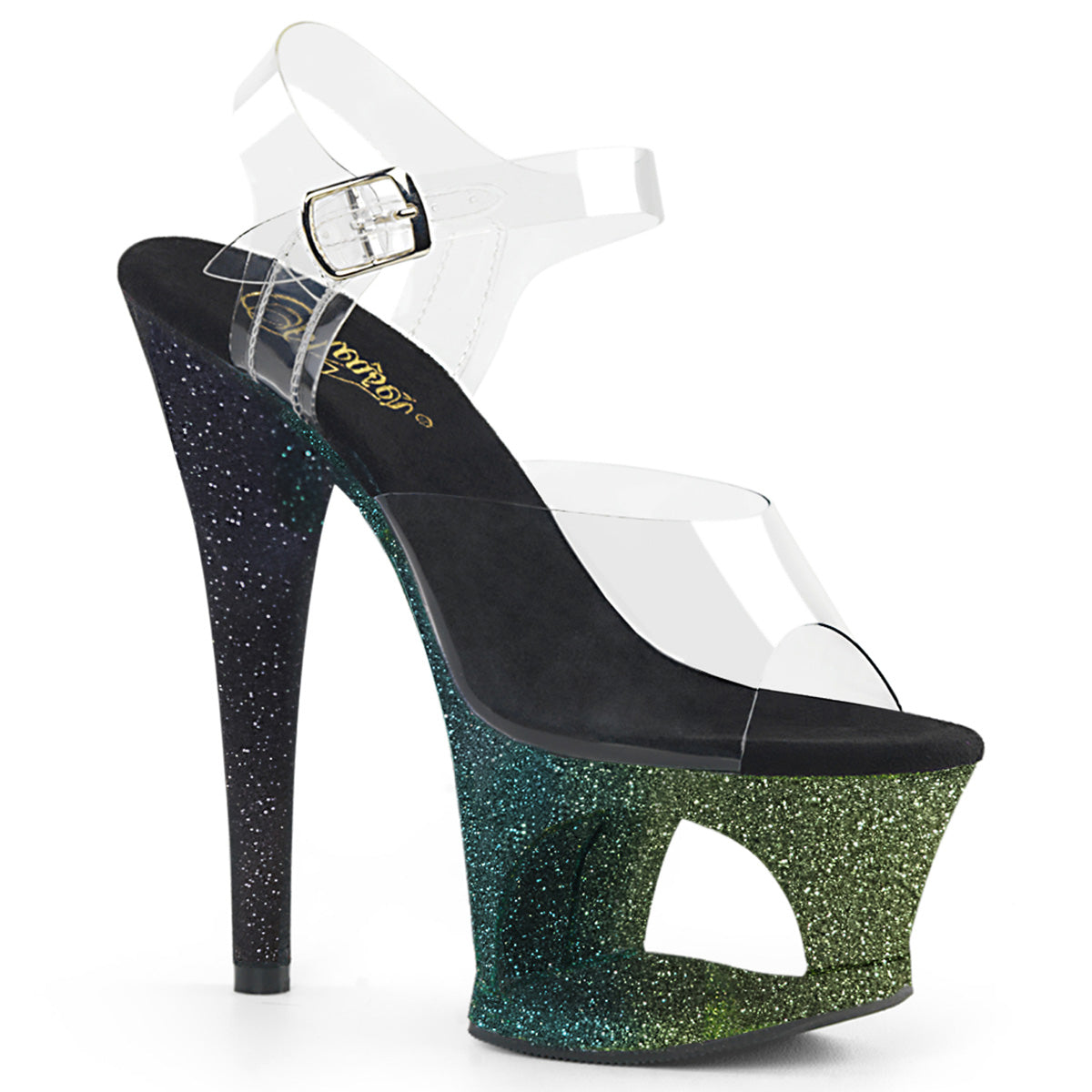 MOON-708OMBRE Strippers Heels Pleaser Platforms (Exotic Dancing) Clr/Emerald-Blk Ombre