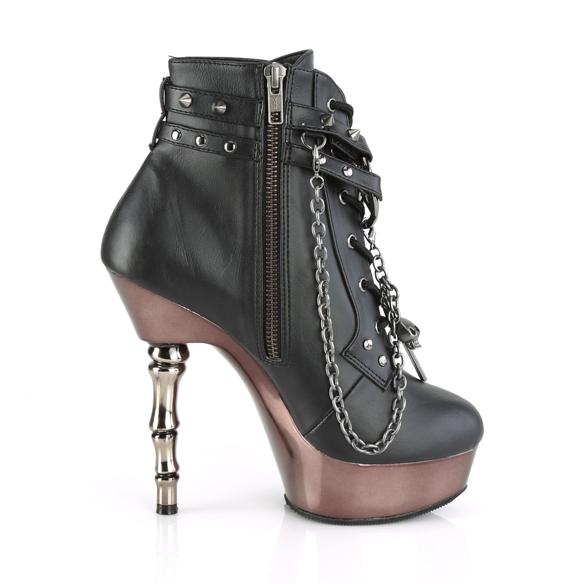 MUERTO-1001 Demonia Black Faux Leather/Pewter Chrome Women's Mid-Calf & Knee High Boots [Demonia Cult Alternative Footwear]