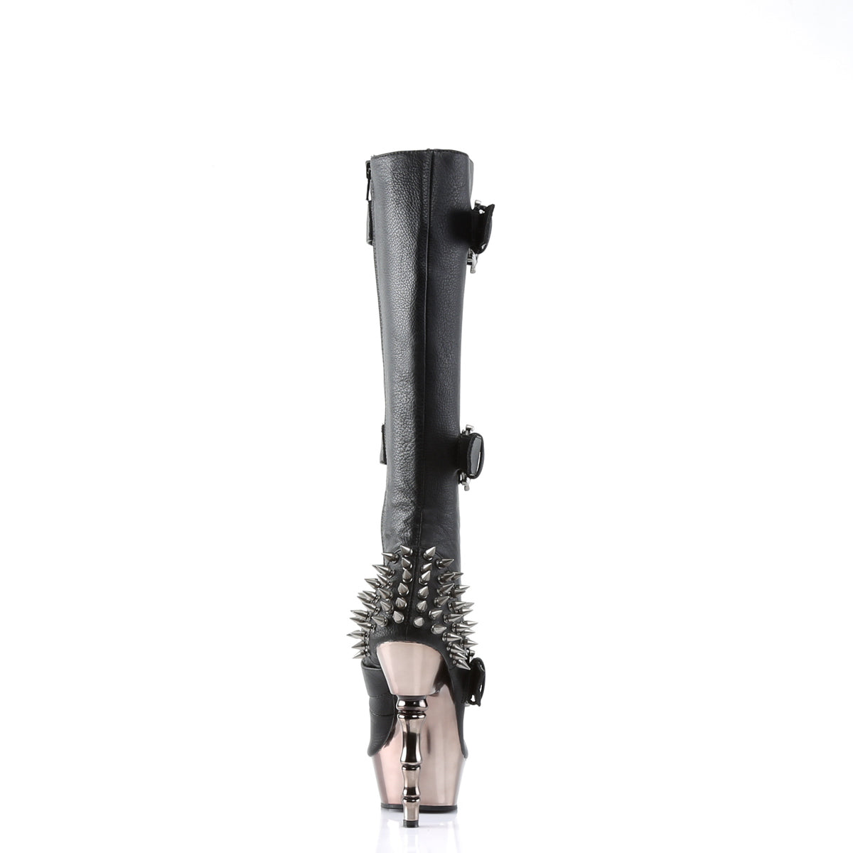 MUERTO-2028 Demonia Black Vegan Leather/Pewter Chrome Women's Mid-Calf & Knee High Boots [Demonia Cult Alternative Footwear]