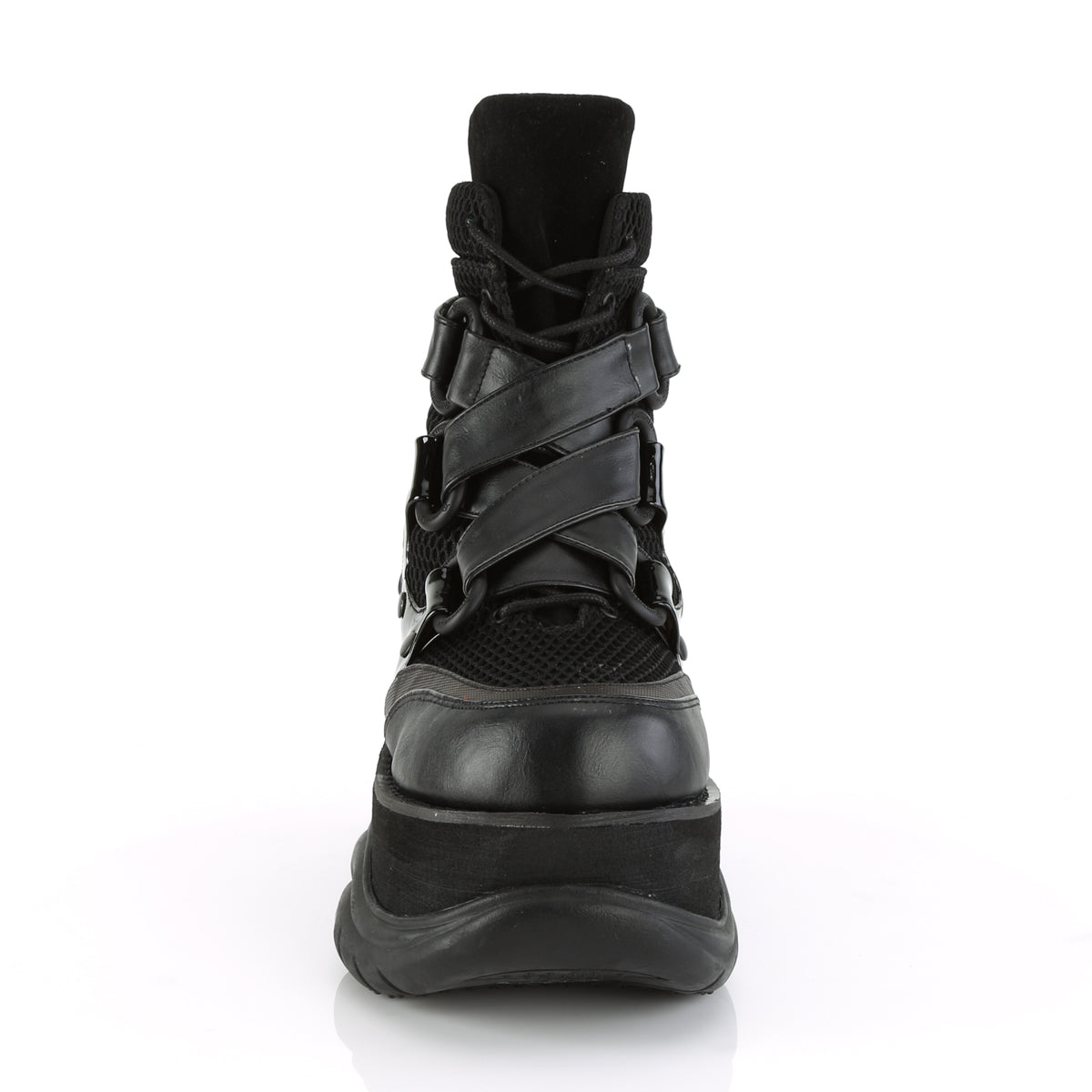 NEPTUNE-126 Demonia Black Vegan Leather-Fishnet Fabric-Patent Unisex Platform Shoes & Boots [Demonia Cult Alternative Footwear]