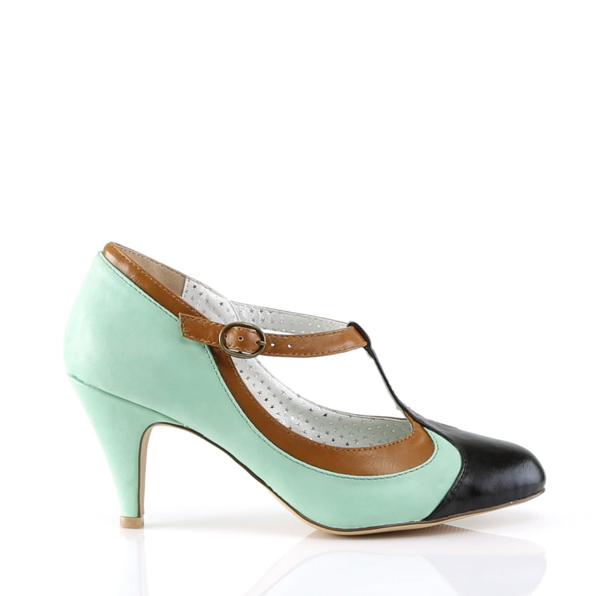 PEACH-03 Pin Up Couture Mint Multi Faux Leather Single Soles [Retro Glamour Shoes]
