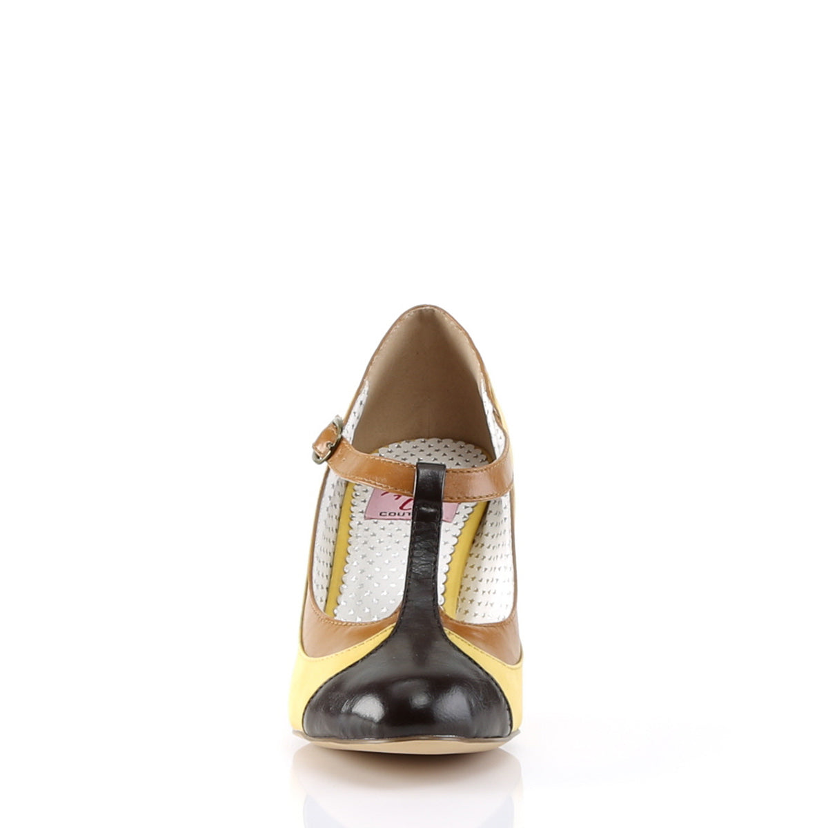 PEACH-03 Pin Up Couture Yellow Multi Faux Leather Single Soles [Retro Glamour Shoes]